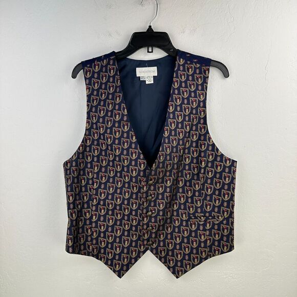 Vintage Nordstrom Waistcoat‎ Vest Mens Large Blue 100% Silk Golf Sports Preppy - Picture 1 of 6